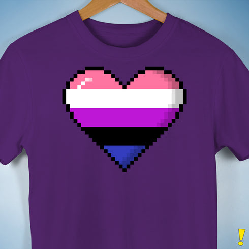 Genderfluid Pride 8-Bit Pixel Heart Premium Unisex T-Shirt - Purple