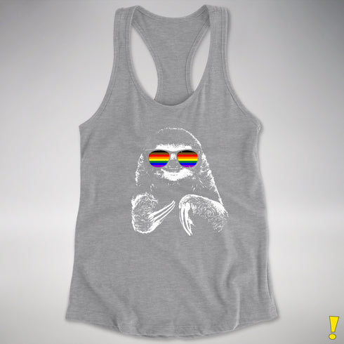 Pride Sloth Philly LGBTQ Pride Flag Sunglasses Women's Racerback Tank - Heather Grey