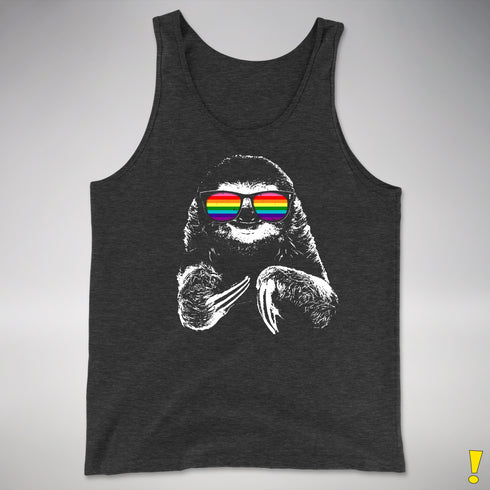 Gilbert Baker LGBTQ Pride Sloth Rainbow Flag Sunglasses Premium Tank - Charcoal Triblend
