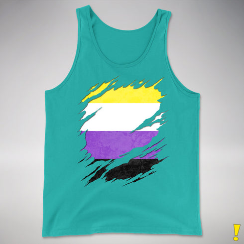 Nonbinary Pride Flag Ripped Reveal Premium Tank Top - Teal
