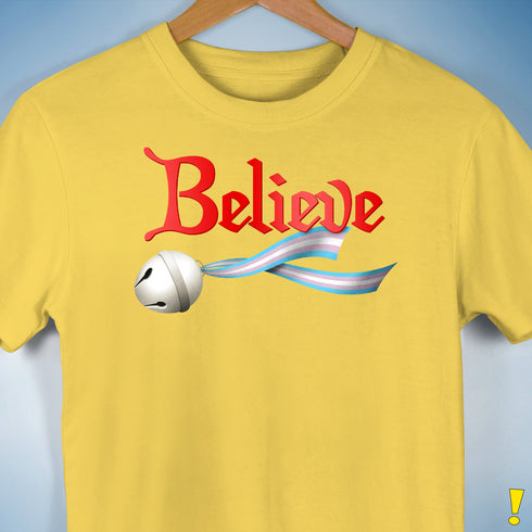 Believe Transgender Pride Jingle Bell Premium Unisex T-Shirt - Yellow