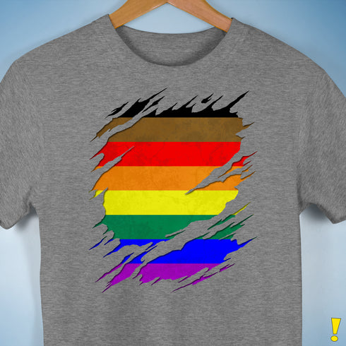 Philly LGBTQ Gay Pride Flag Ripped Reveal Premium Unisex T-Shirt - Grey Heather