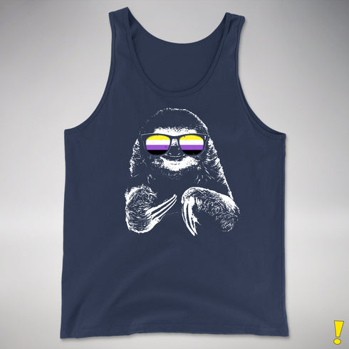 Pride Sloth Nonbinary Flag Sunglasses Premium Tank Top - Navy