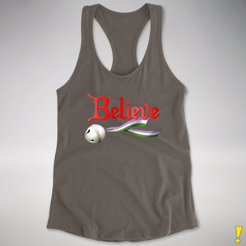 Believe Genderqueer Pride Jingle Bell Racerback Tank - Dark Grey