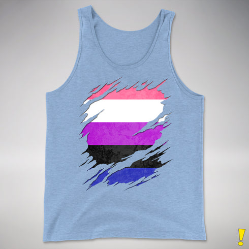 Genderfluid Pride Flag Ripped Reveal Premium Tank Top - Blue Triblend