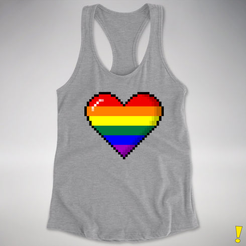 LGBTQ Pride8-Bit Pixel Heart Racerback Tank - Heather Grey