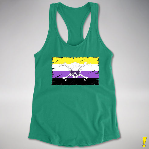 Nonbinary Pride Pirate Flag Racerback Tank - Kelly Green
