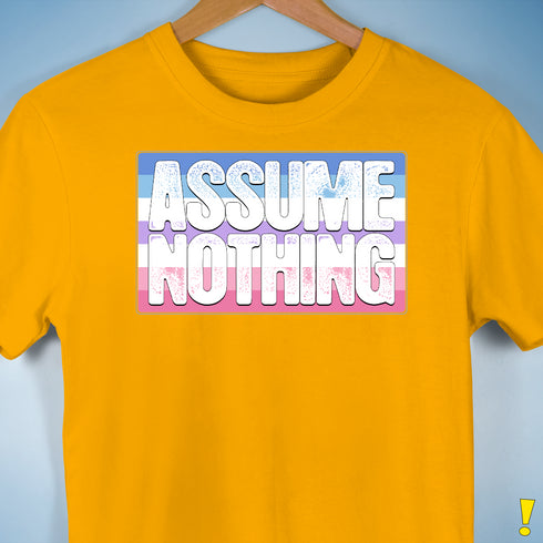 Assume Nothing Bigender Pride Flag Premium Unisex T-Shirt - Gold
