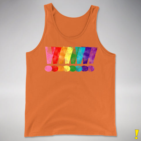 Distressed Gilbert Baker LGBTQ Pride Exclamation Points Premium Tank - Orange