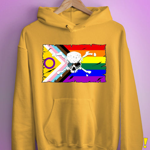 Intersex Inclusive Progress Pride Pirate Flag Hoodie - Mustard