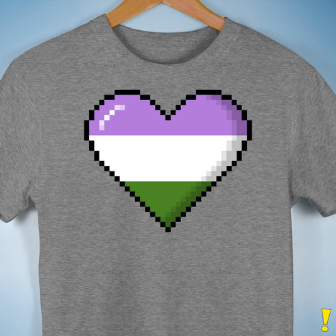 Genderqueer Pride 8-Bit Pixel Heart Premium Unisex T-Shirt - Grey Heather