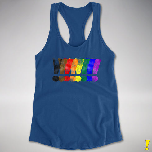Distressed Philly LGBTQ Pride Whee! Exclamation Points Racerback Tank - Royal