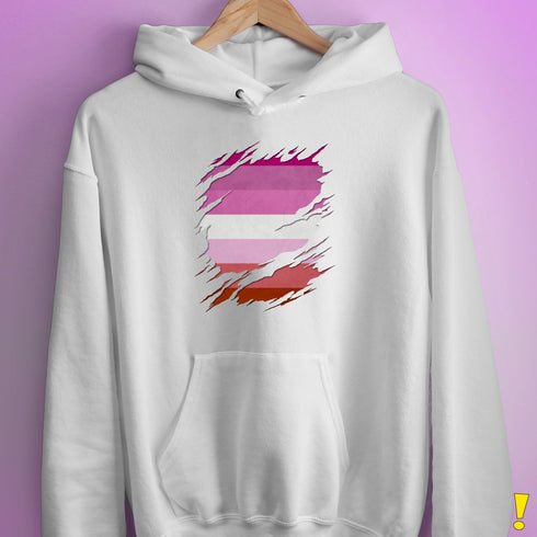 Pink Lesbian Ripped Reveal Hoodie - White