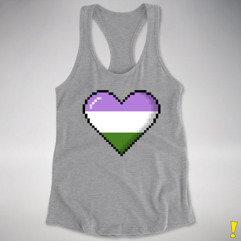 Genderqueer Pride 8-Bit Pixel Heart Racerback Tank - Heather Grey