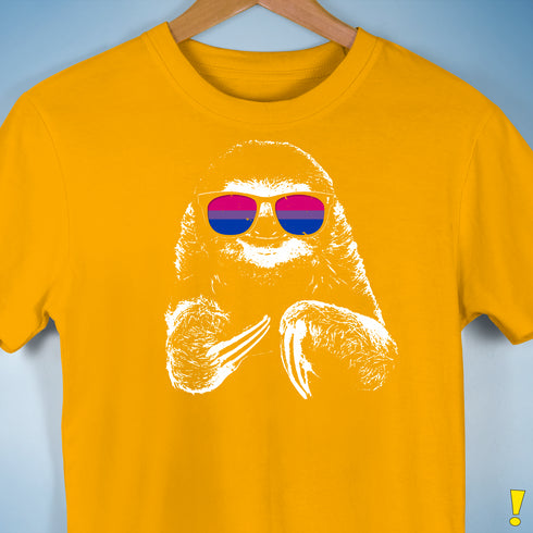 Pride Sloth Bisexual Flag Sunglasses Premium Unisex T-Shirt - Gold