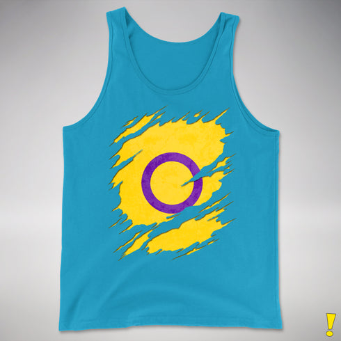 Intersex Pride Flag Ripped Reveal Premium Tank Top - Neon Blue