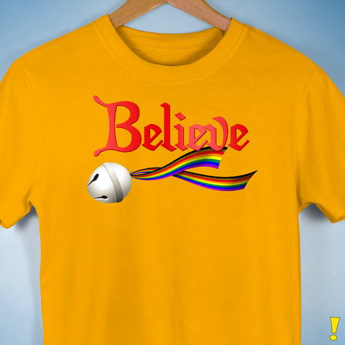 Believe Philly LGBTQ Pride Jingle Bell Premium Unisex T-Shirt - Gold