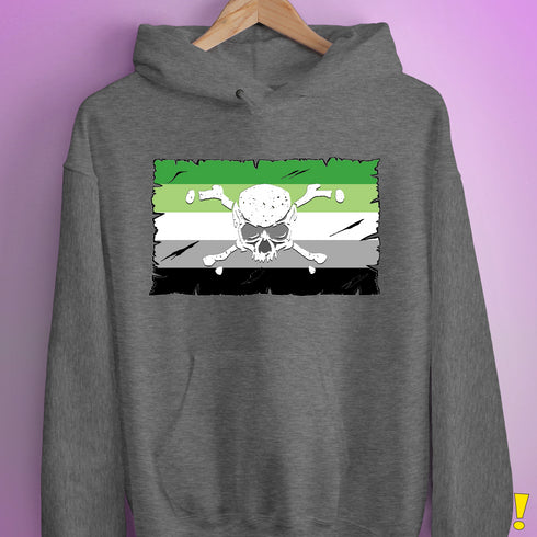 Aromantic Pride Pirate Flag Hoodie - Grey Heather