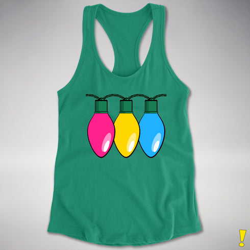 Pansexual Pride Christmas Lights Racerback Tank - Kelly Green