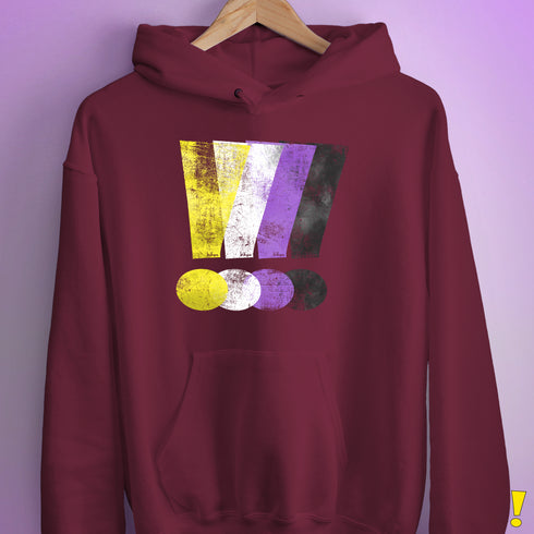 Nonbinary Pride Grunge Exclamation Points Hoodie - Maroon
