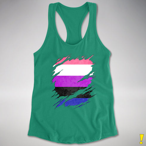 Genderfluid Pride Flag Ripped Reveal Racerback Tank - Kelly Green