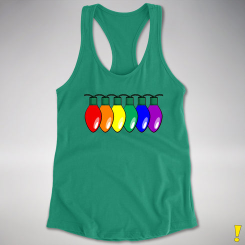 LGBTQ Pride Christmas Lights Racerback Tank - Kelly Green
