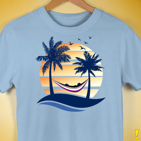 Asexual Pride Hammock Summer Beach Sunset Premium Unisex T-Shirt - Baby Blue