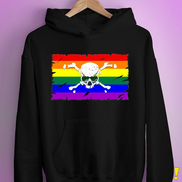 LGBTQ Rainbow Pride Pirate Flag Hoodie - Black