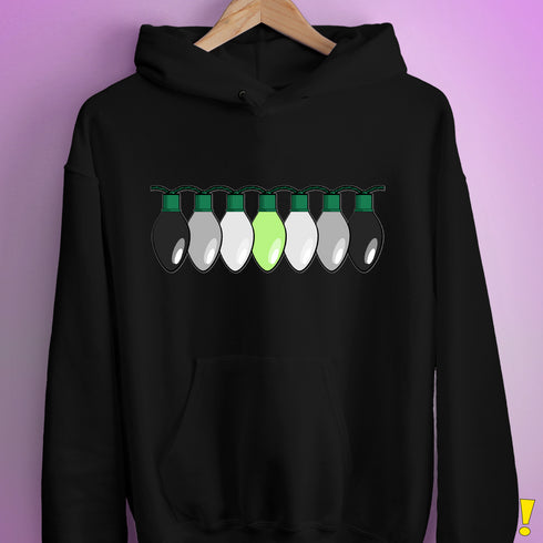 Agender Pride Christmas Lights Hoodie - Black