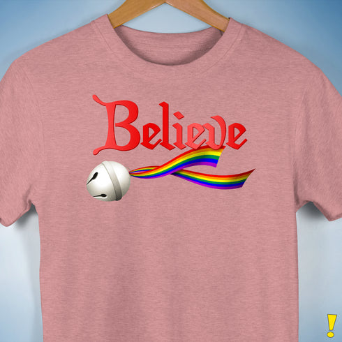 Believe LGBTQ Rainbow Pride Jingle Bell Premium Unisex T-Shirt - Mauve Heather