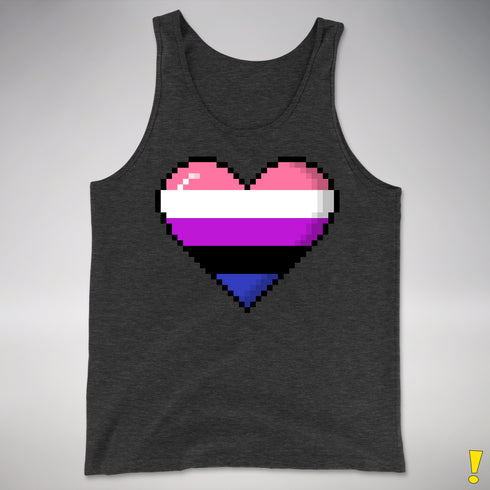Genderfluid Pride 8-Bit Pixel Heart Premium Tank Top - Charcoal Triblend