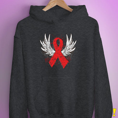 Winged Red Ribbon - World AIDS Day Hoodie - Dark Grey Heather