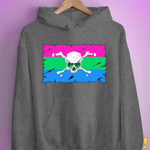 Polysexual Pride Pirate Flag Hoodie - Grey Heather