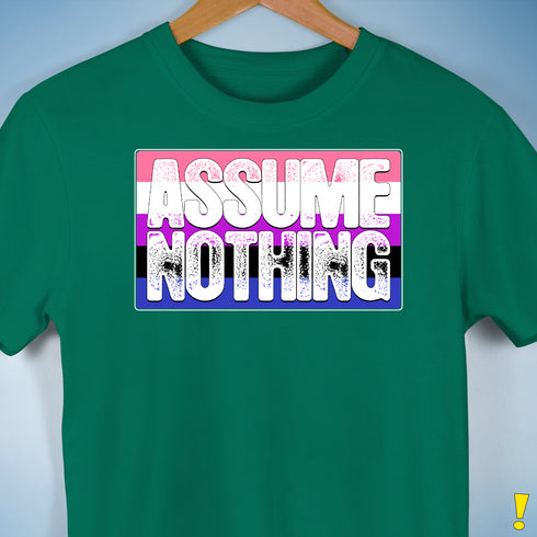 Assume Nothing Genderfluid Pride Flag Premium Unisex T-Shirt - Kelly Green