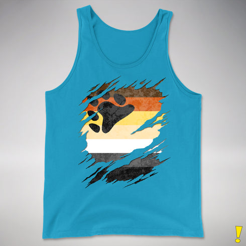 Bear Pride Flag Ripped Reveal Premium Tank Top - Neon Blue
