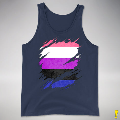 Genderfluid Pride Flag Ripped Reveal Premium Tank Top - Navy
