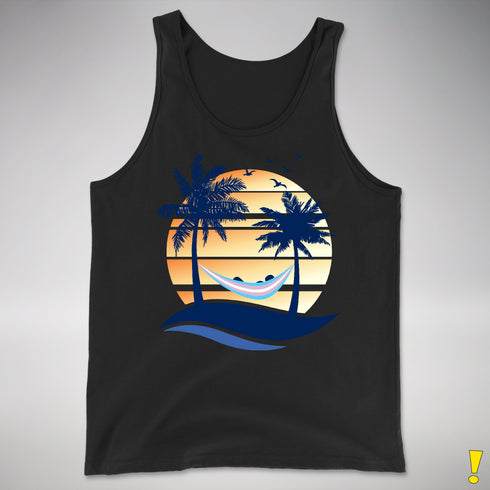Transgender Pride Hammock Summer Beach Sunset Premium Tank Top - Black