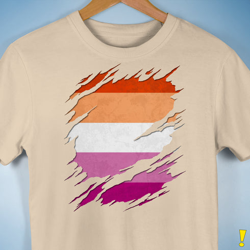 Lesbian Pride Flag Ripped Reveal Premium Unisex T-Shirt - Cream