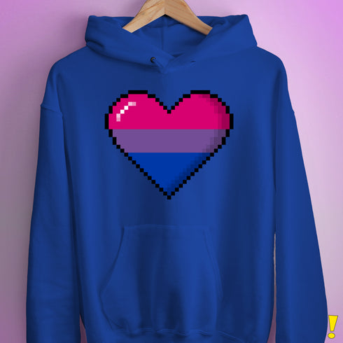 Bisexual Pride 8-Bit Pixel Heart Hoodie - Royal Blue