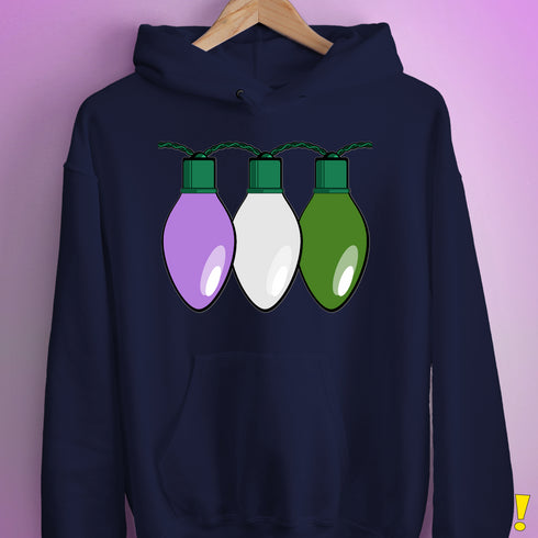 Genderqueer Pride Christmas Lights Hoodie - Navy