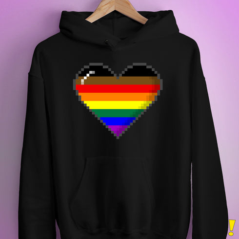 Philly LGBTQ Pride 8-Bit Pixel Heart Hoodie - Black