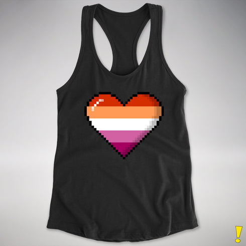 Lesbian Pride 8-Bit Pixel Heart Racerback Tank - Black
