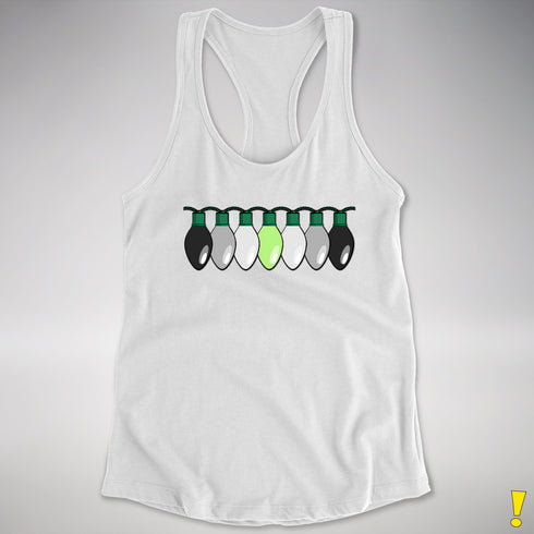 Agender Pride Christmas Lights Racerback Tank - White