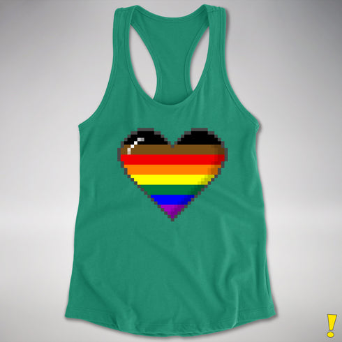 Philly LGBTQ Pride 8-Bit Pixel Heart Racerback Tank - Kelly Green