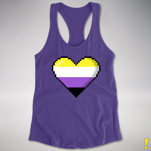 Nonbinary Pride 8-Bit Pixel Heart Racerback Tank - Purple