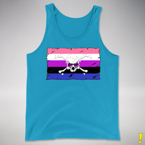 Genderfluid Pride Pirate Flag Premium Tank Top - Neon Blue