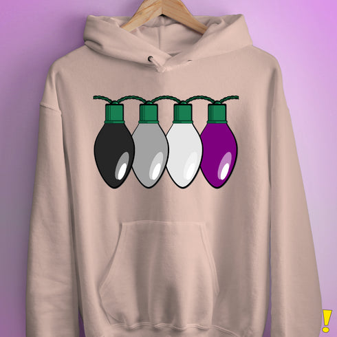 Asexual Pride Christmas Lights Hoodie - Light Pink