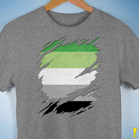 Aromantic Pride Flag Ripped Reveal Premium Unisex T-Shirt - Grey Heather