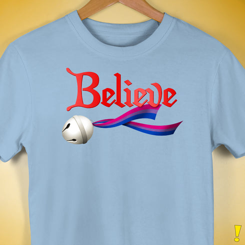 Believe Bisexual Pride Jingle Bell Premium Unisex T-Shirt - Baby Blue