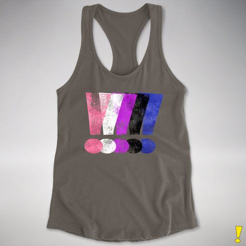Genderfluid Pride Grunge Exclamation Points Racerback Tank - Dark Grey